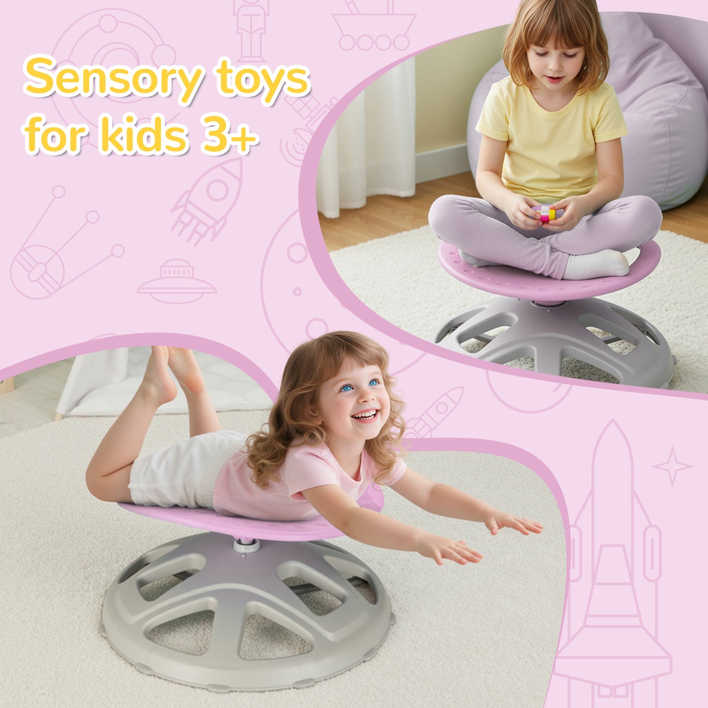 Pirecart Spinning Chair for Autistic Kids, Sit and Spin Autism Toys for Age 3+, Children's Rotating Chair for Kids with Autism, Training Body Coordination