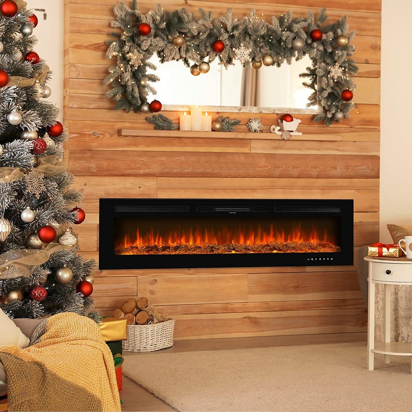 pirecart 60 inches Electric Fireplace Insert and Wall Mounted with Multicolor Flame