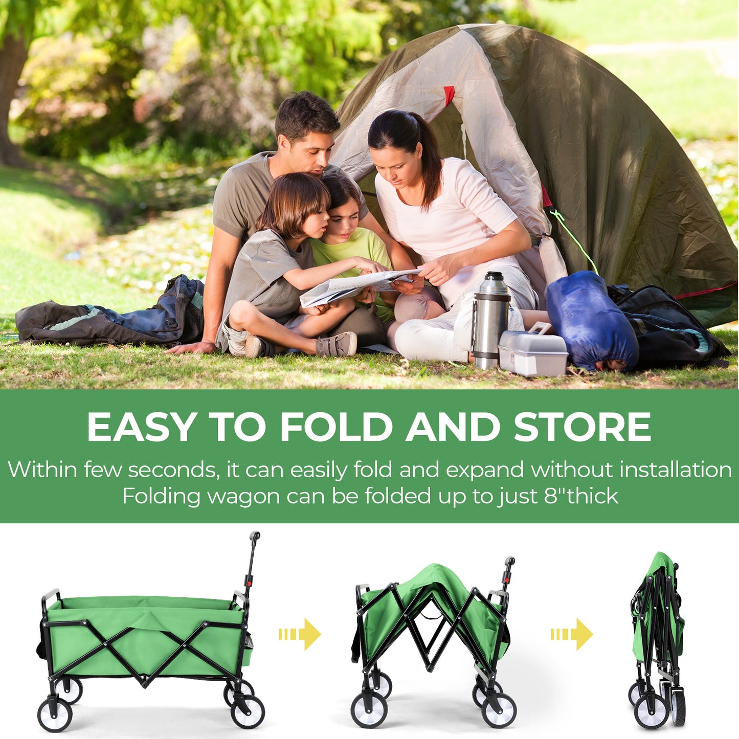 Pirecart 150lbs Capacity Foldable Wagons Carts, Lightweight Portable Utility Shopping Cart with Wheels, Collapsible Grocery Wagon Cart for Grocery, Camping, Shopping, Beach, Garden, Sports