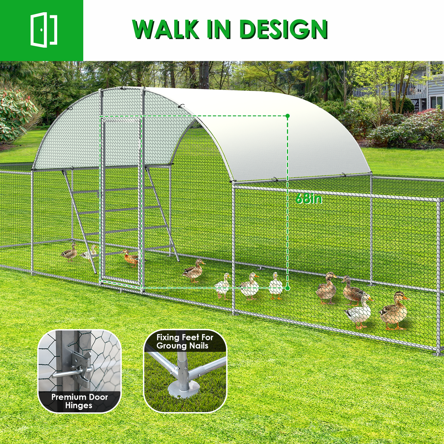 pirecart Large Metal Chicken Coop, 23x6.6x6.6ft Walk in Poultry Cage Hen Chicken Run House Rabbits Habitat Cage with Chicken Ladder