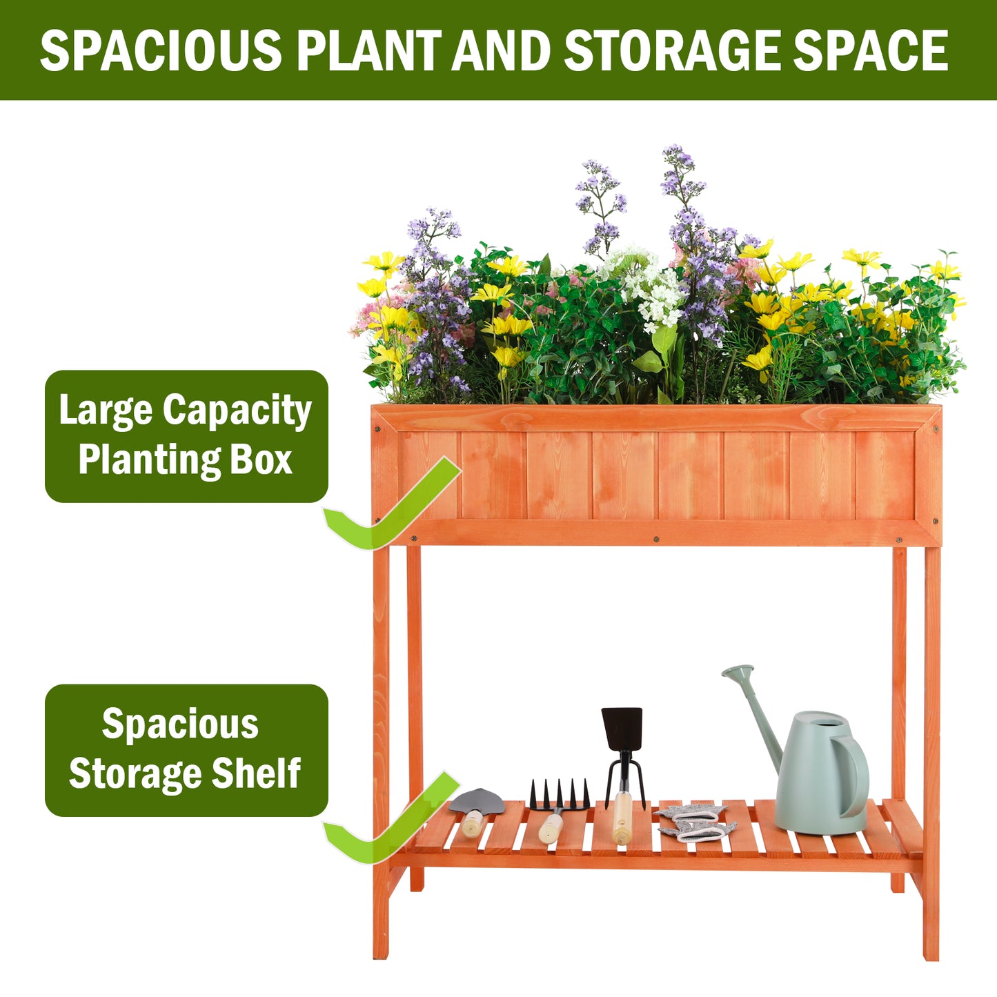 pirecart 31.5"x19.7"x31.5" Wooden Raised Garden Bed Outdoor with Legs , Planter Box for Outside Plant, Golden Red