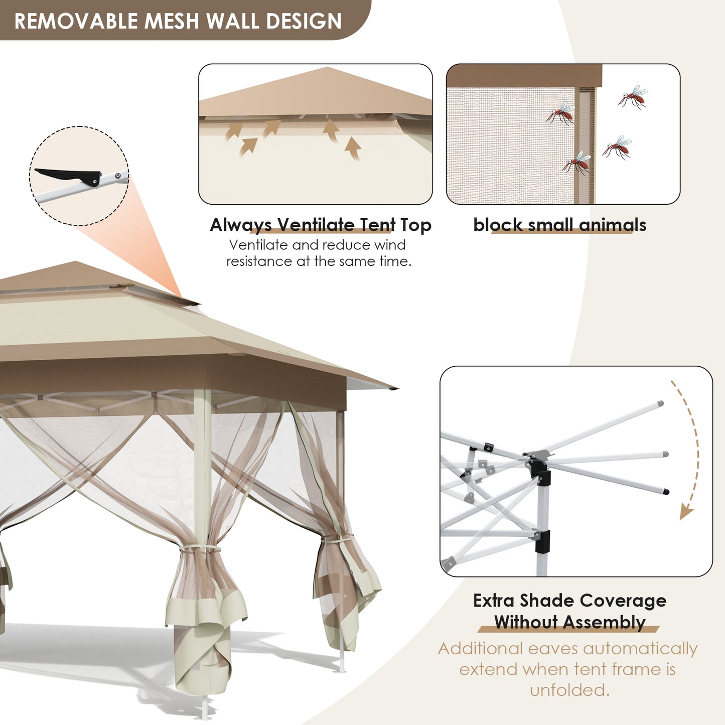 pirecart 11x11ft Pop Up Gazebo, Outdoor Instant Canopy Tent w/4 Netting Sidewall & Auto Extending Eave, Patio Gazebos Shelter