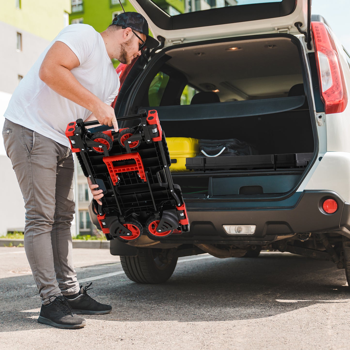 pirecart 2 in 1 Folded Hand Truck with 4 Wheels & Storage Boxes, Heavy Duty Hand Cart Max Load 330LB,