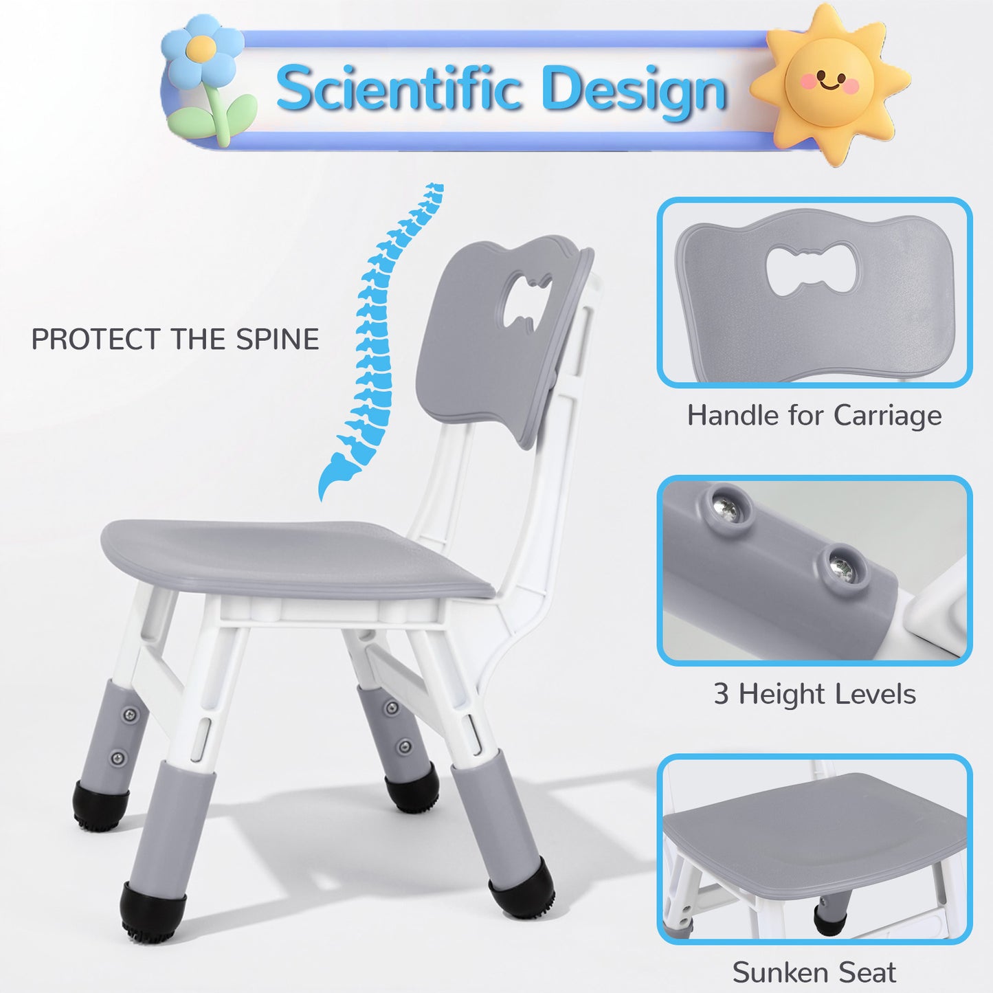 Pirecart Kids Table and 2 Chairs Set, Height Adjustable Children Multi Activity Table and Chair Set, Non-Slip Legs & Graffiti Desktop, for Drawing, Reading, Studying