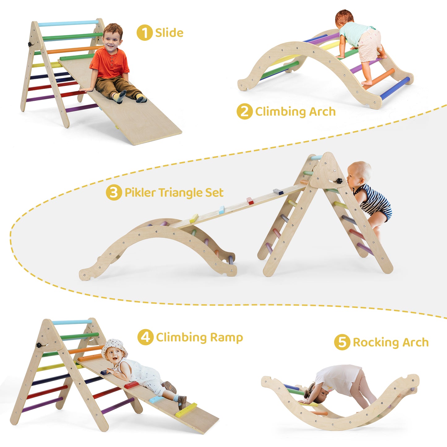 pirecart 5 in 1 Pikler Triangle Toys, Foldable Climbing Triangle Ladder Toys with Ramp