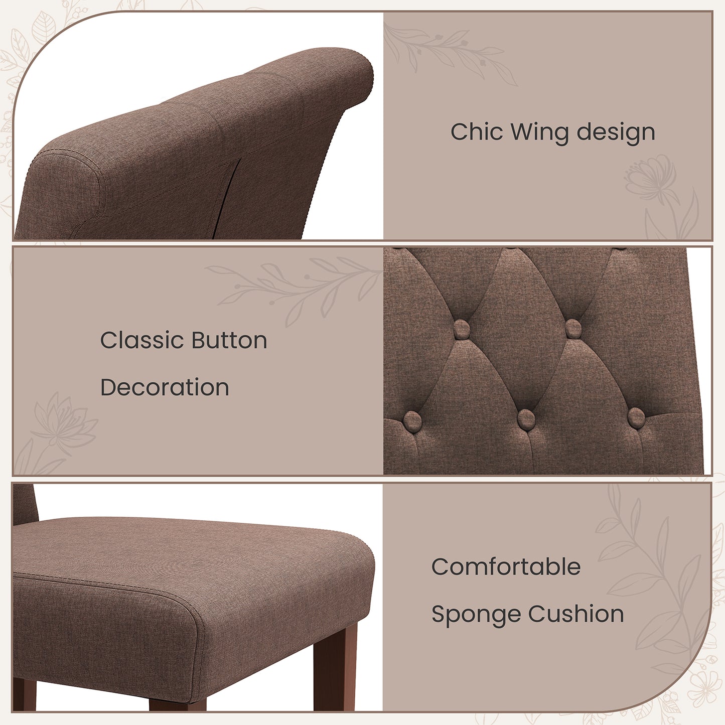 Pirecart Dining Chairs, Kitchen Chairs Set of 4, Button-Tufted Parsons Design Upholstered Fabric Chairs with Solid Wood Legs, for Dining Room & Kitchen