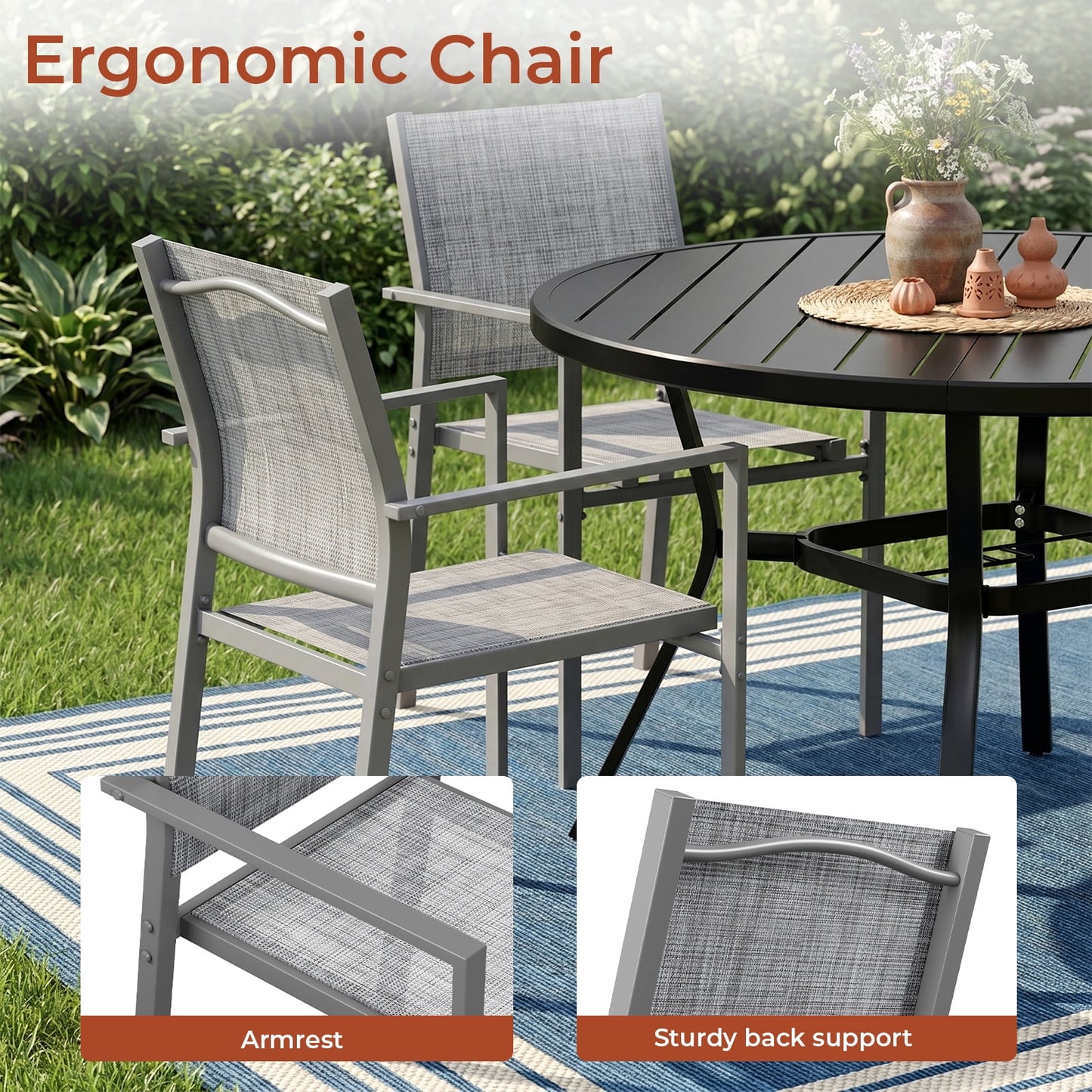 Pirecart 4/6 PCS Patio Dining Chairs Set, Stackable Textilene Chair w/ Metal Frame & Armrest, Patio Chairs for Garden, Backyard, Deck, Lawn, Poolside ( Table not Included )