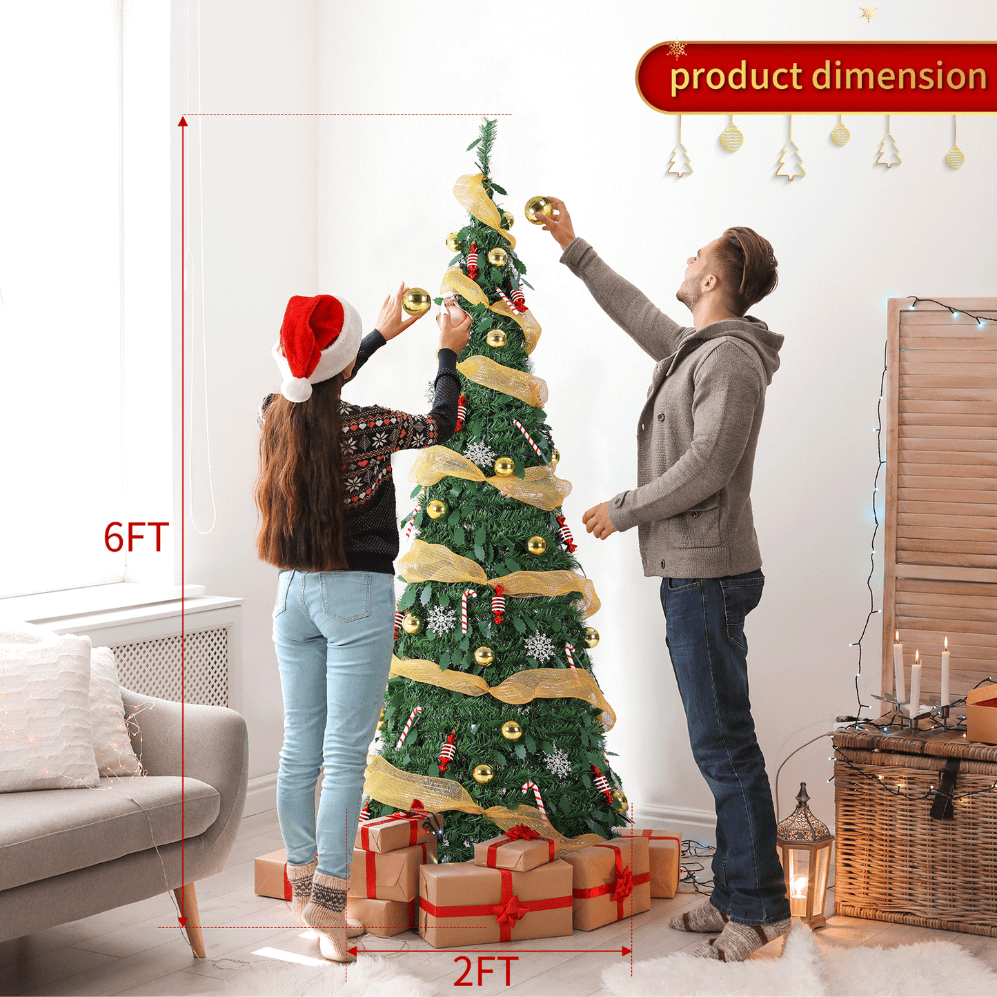 Pirecart 4/6/7 FT Collapsible Christmas Tree, Pop Up Christmas Tree with Light and Remote, Fully Decorated Pre-Lit with 11 Light Models Colored Light Balls,for Holiday Xmas Decor