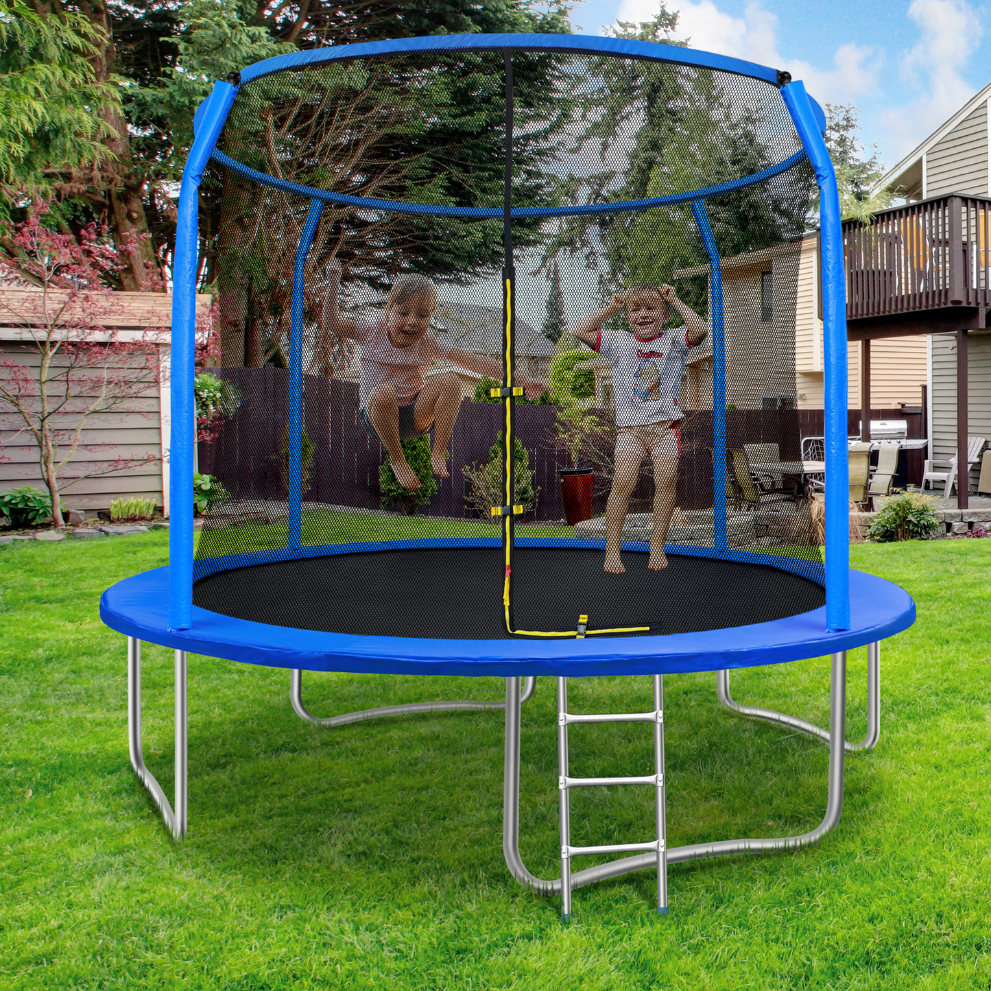 pirecart 12ft Outdoor Yard Trampoline for Kids with Safety Enclosure Net & Ladder