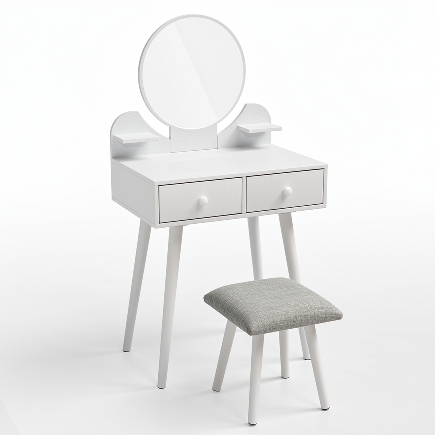 Pirecart Kids Vanity Table and Chair Set, 2 in 1 Wooden Makeup Table and Stool with Storage Drawer & Shelves & Detachable Top, Girls Vanit for Age 3+