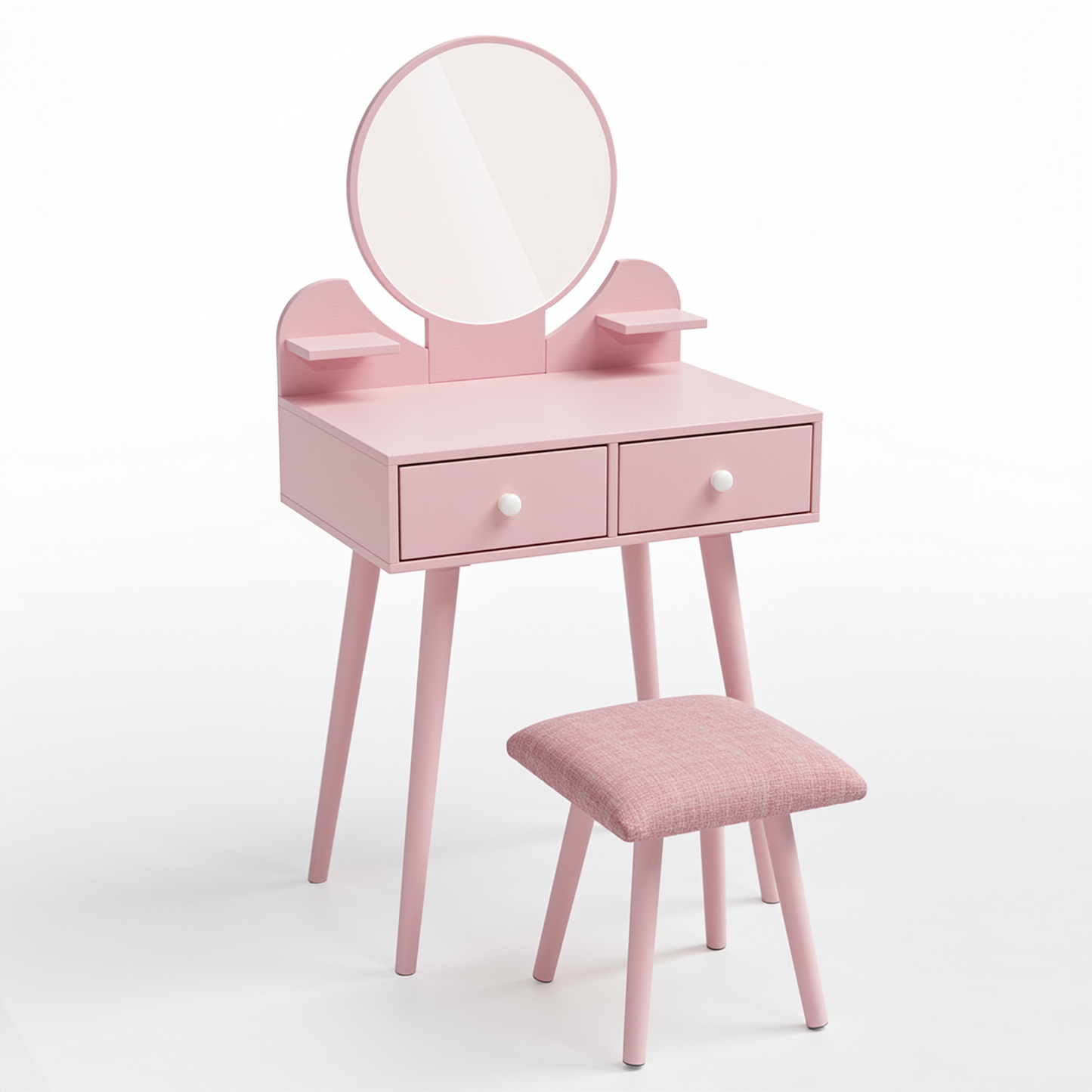Pirecart Kids Vanity Table and Chair Set, 2 in 1 Wooden Makeup Table and Stool with Storage Drawer & Shelves & Detachable Top, Girls Vanit for Age 3+
