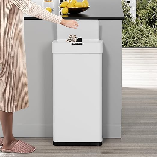 Pirecart Automatic Trash Can,Sensor Motion Stainless Steel Garbage Bin, Touchless Smart Waste Bin, W/Stay-Open, Soft Close Lid, Display Light for Kithchen, Living Room, Office