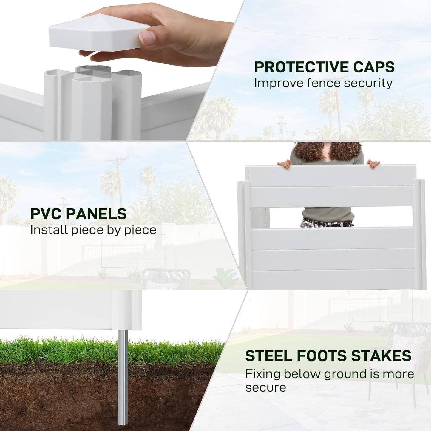 pirecart 2/4-Panels PVC Privacy Fence Screen Outdoor Privacy Screen Enclosure, 48'' x 47.2''