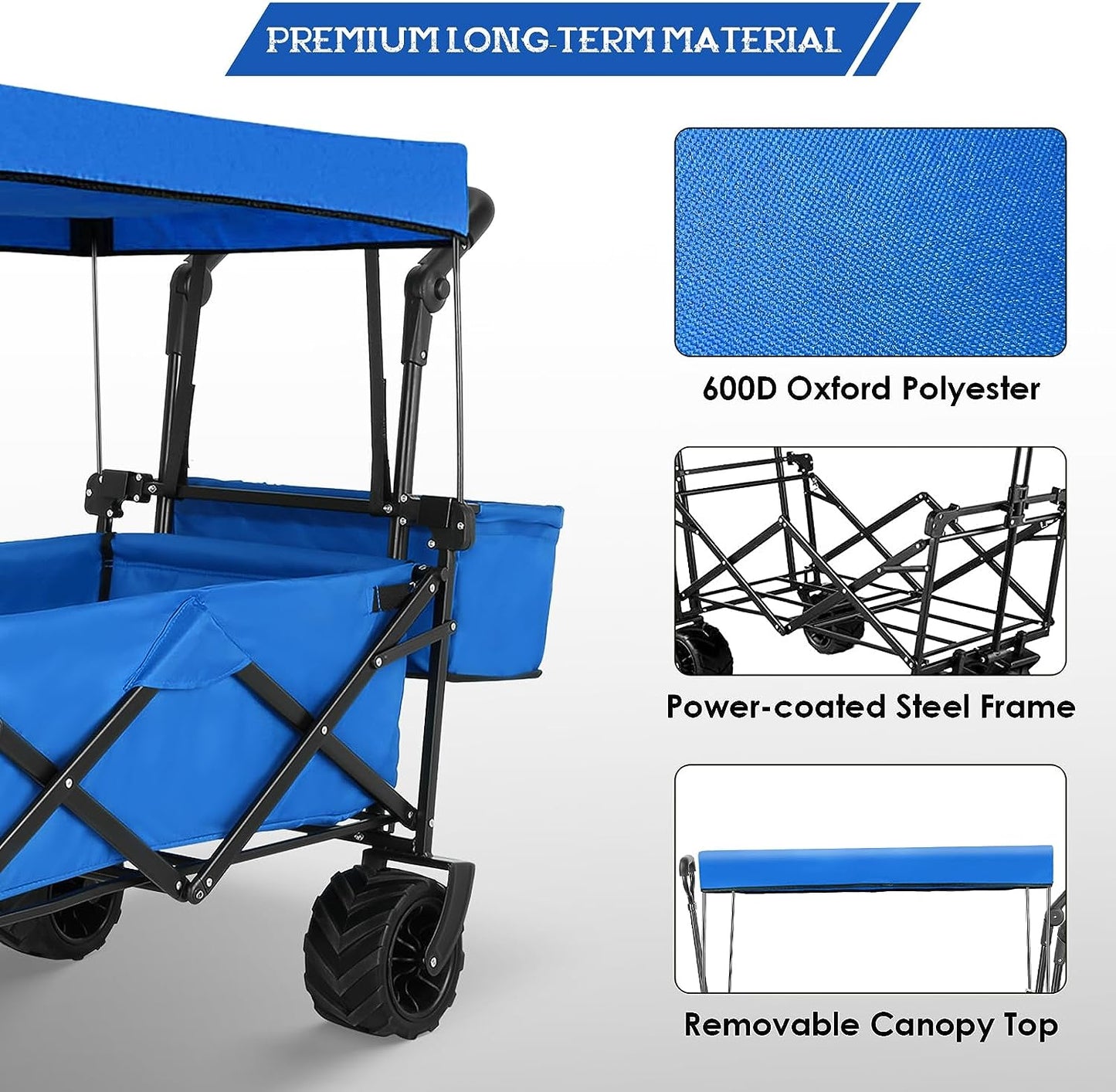 pirecart Collapsible Beach Wagon Cart with Removable Canopy, 250lbs