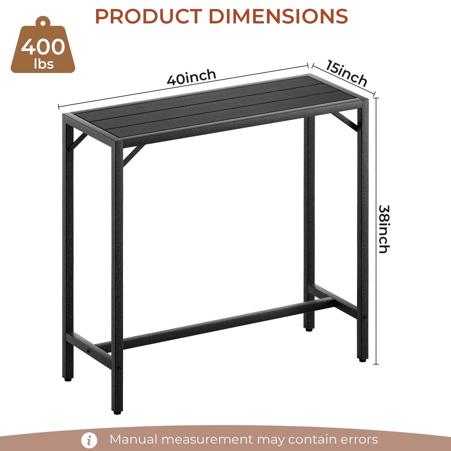 Pirecart Bar Table, Outdoor Counter Height Table W/ Adjustable Foot & HDPE Top, E-Coating & Hammer-Finish Frame, All Weather for Hot Tub,Balcony,Poolside,Kitchen