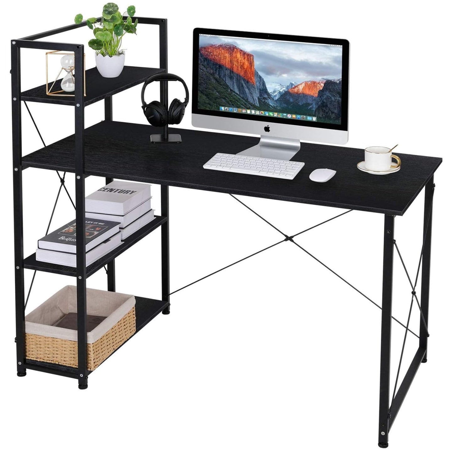 pirecart 47" Computer Desk Writing Laptop Table with Storage Shelves for Home Office