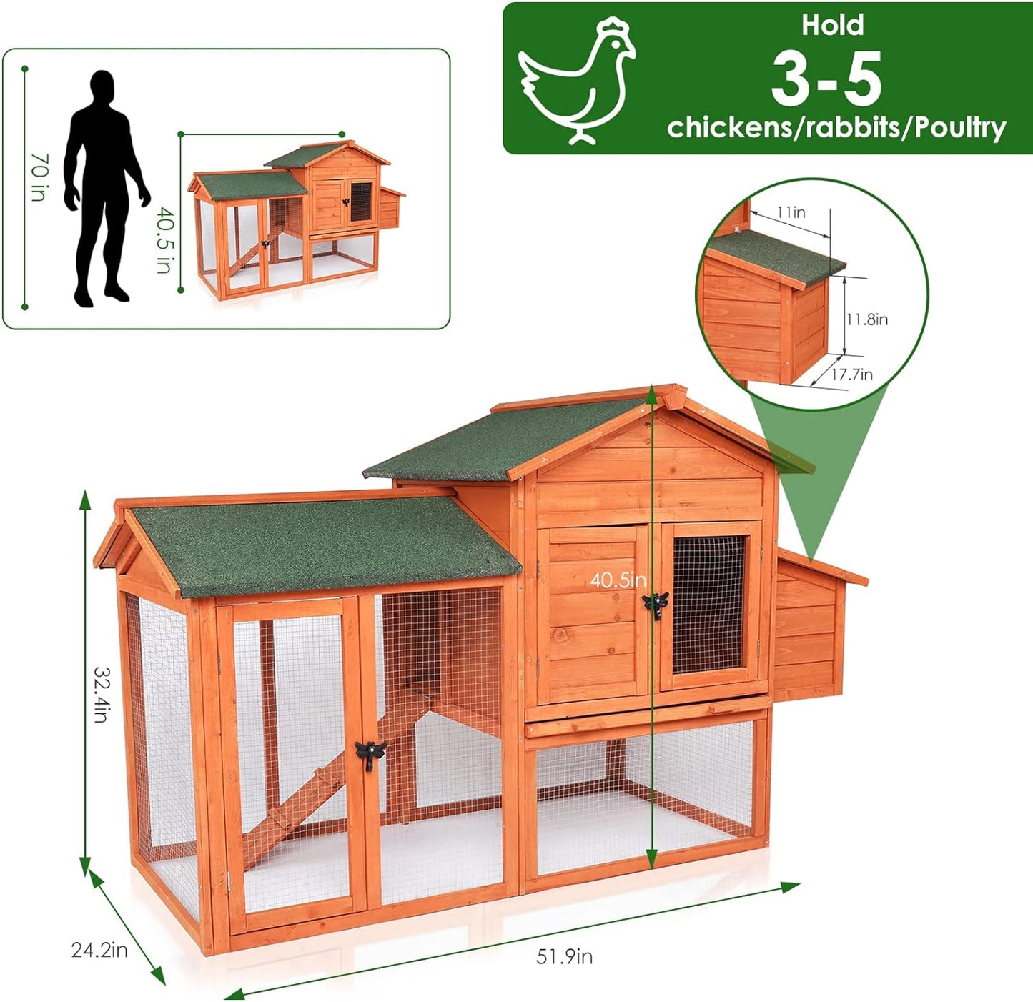 pirecart Outdoor Chicken Coop Extra Large Hen House with Removable Tray