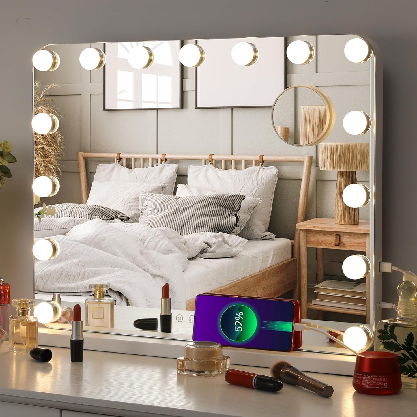 pirecart 22.8"x18.9"/31.5"x23.6" Hollywood Vanity Mirror with Light, 3 Color Lights Touch Control