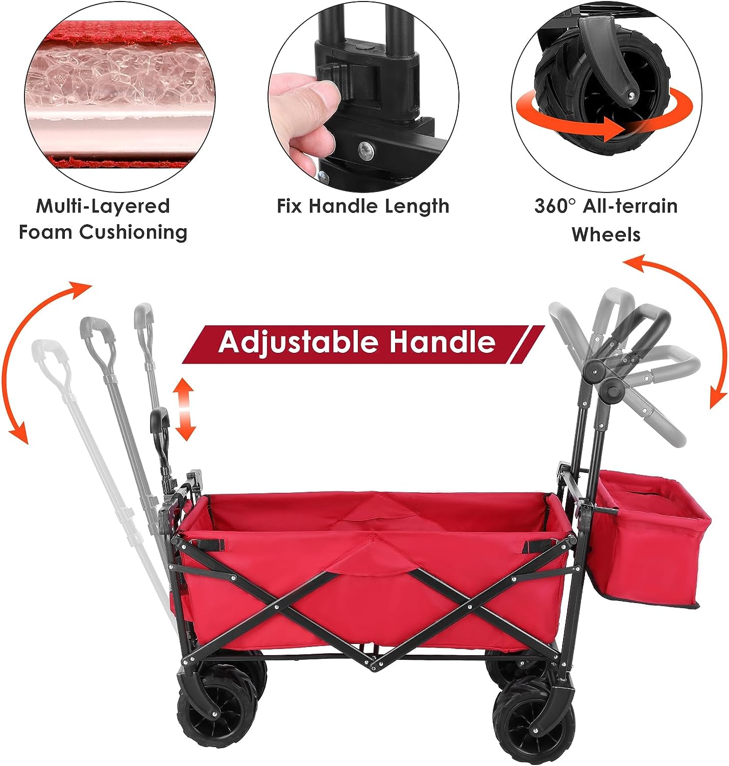 pirecart Collapsible Beach Wagon Cart with Removable Canopy for Garden Camping Grocery