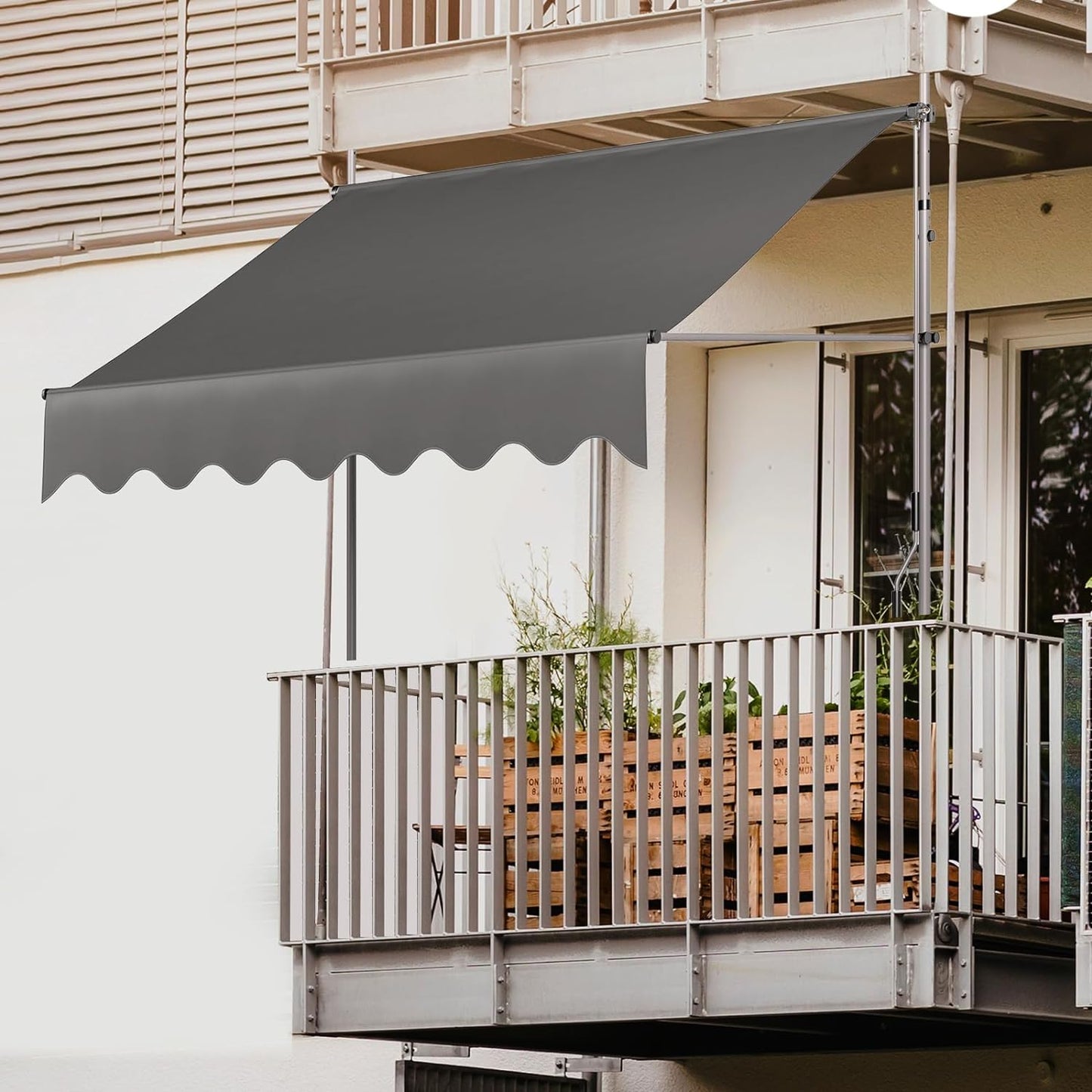 Manual Retractable Awning, Non-Screw Outdoor Retractable Patio Awning, Height Adjustable Sun Shade Awning, Made of Polyester with UV Protection – Ideal for Any Window or Door (Gray)