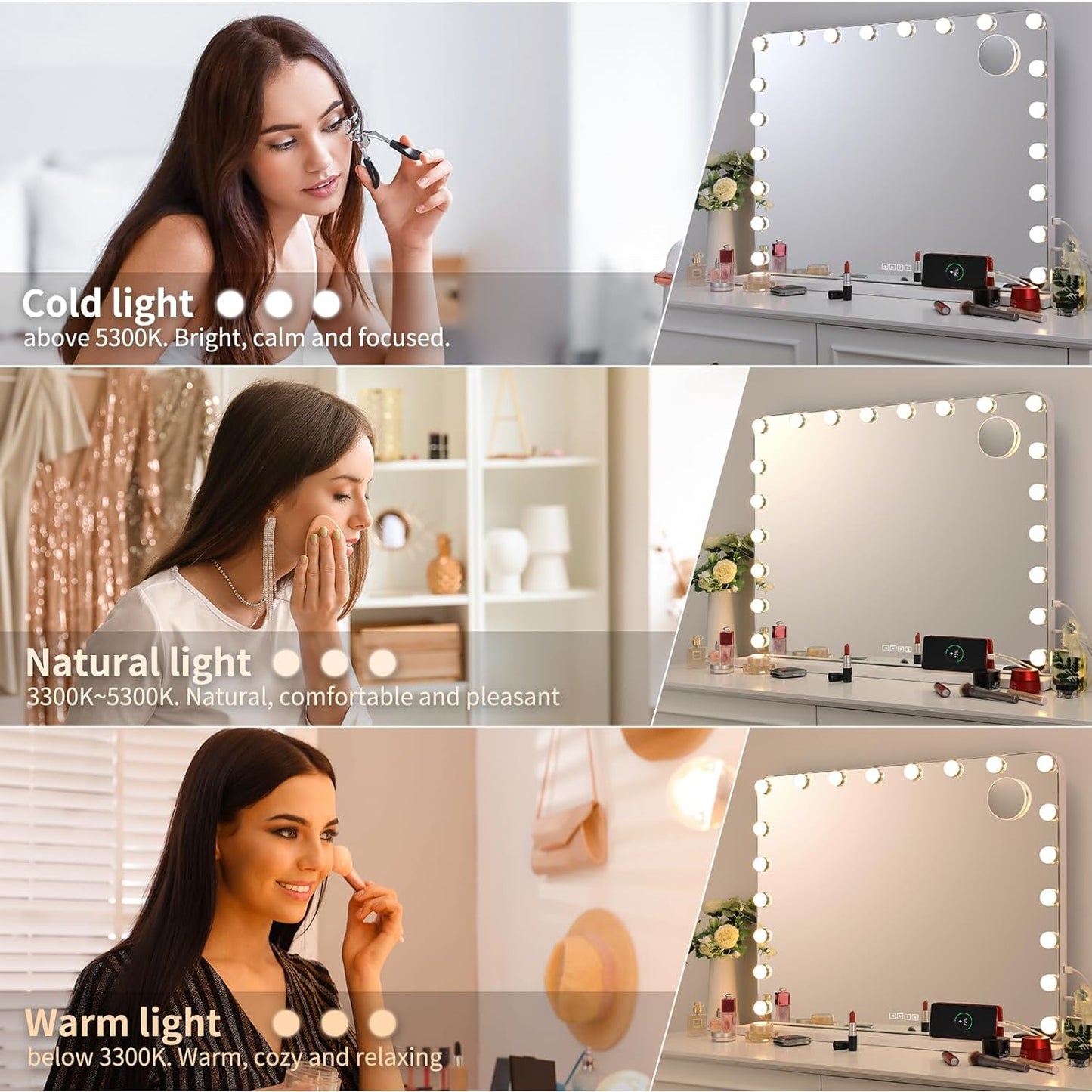 pirecart 24.4" x 32.6" Hollywood Vanity Mirror with 20 Dimmable Bulbs, 10X Magnification and USB Charging Port