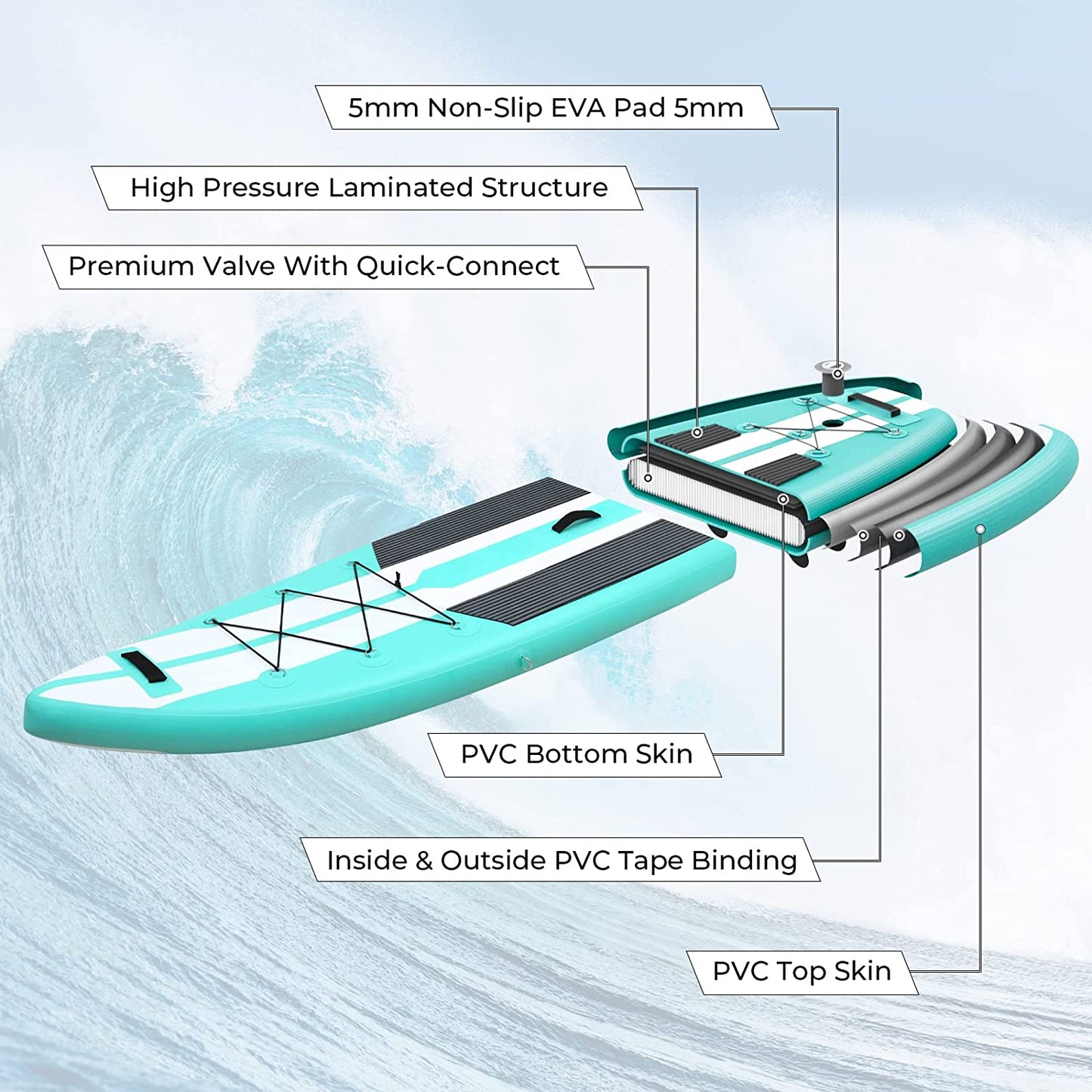 pirecart 11ft Inflatable Paddle Stand up Paddle Board with Non-Slip Deck and Pump and Paddle Surfboard