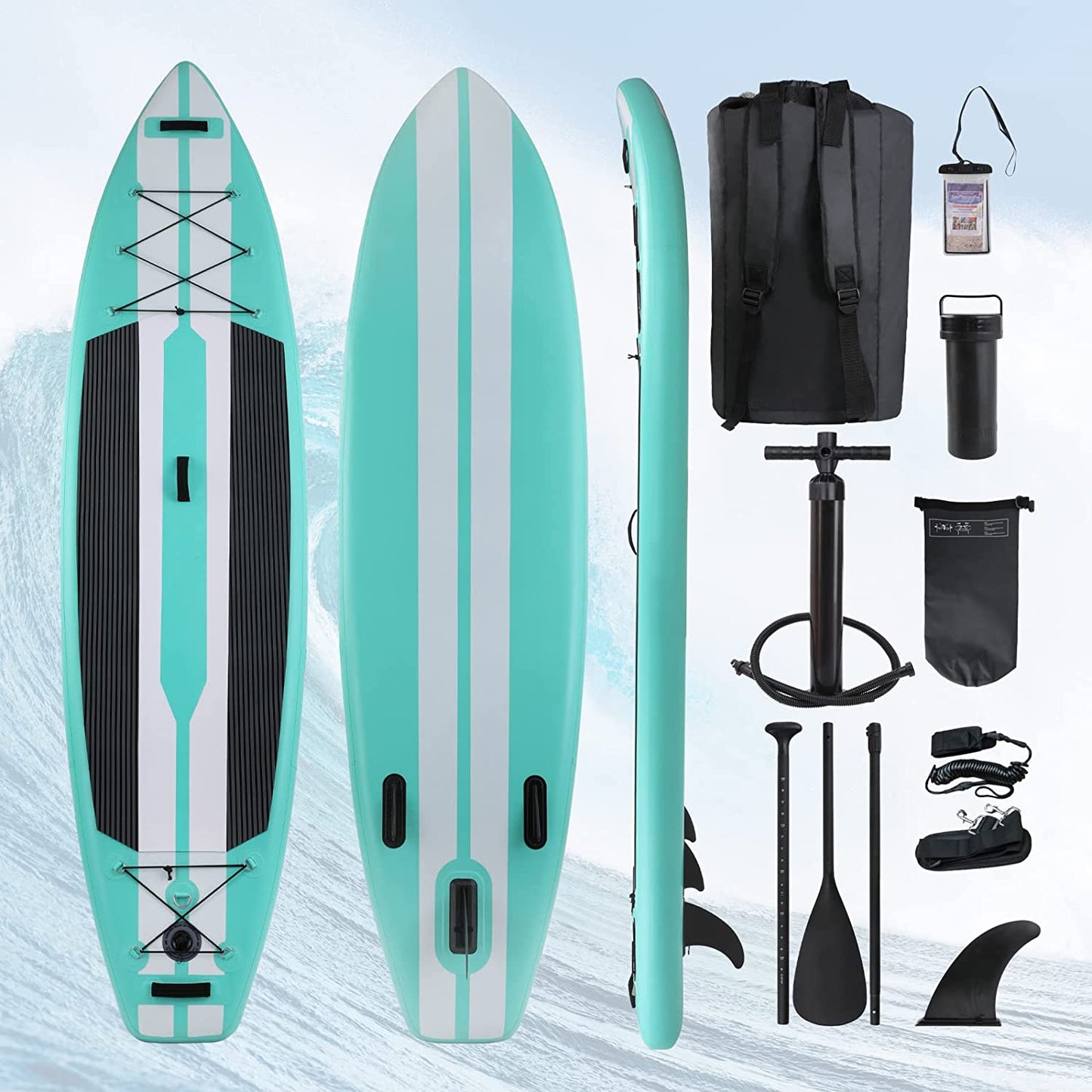 pirecart 11ft Inflatable Paddle Stand up Paddle Board with Non-Slip Deck and Pump and Paddle Surfboard