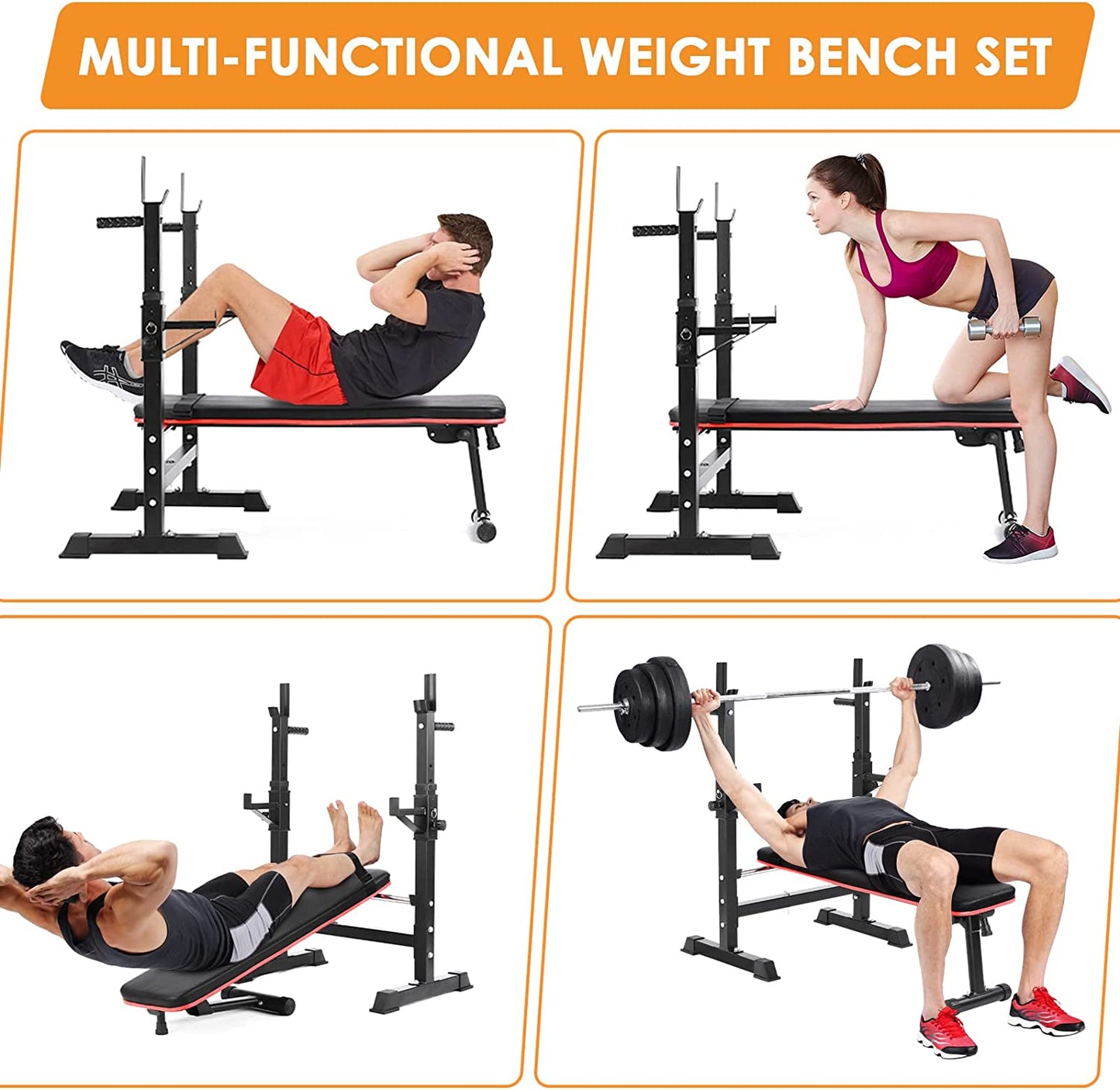 pirecart Weight Bench Press w/Squat Rack Folding Bench Press Set