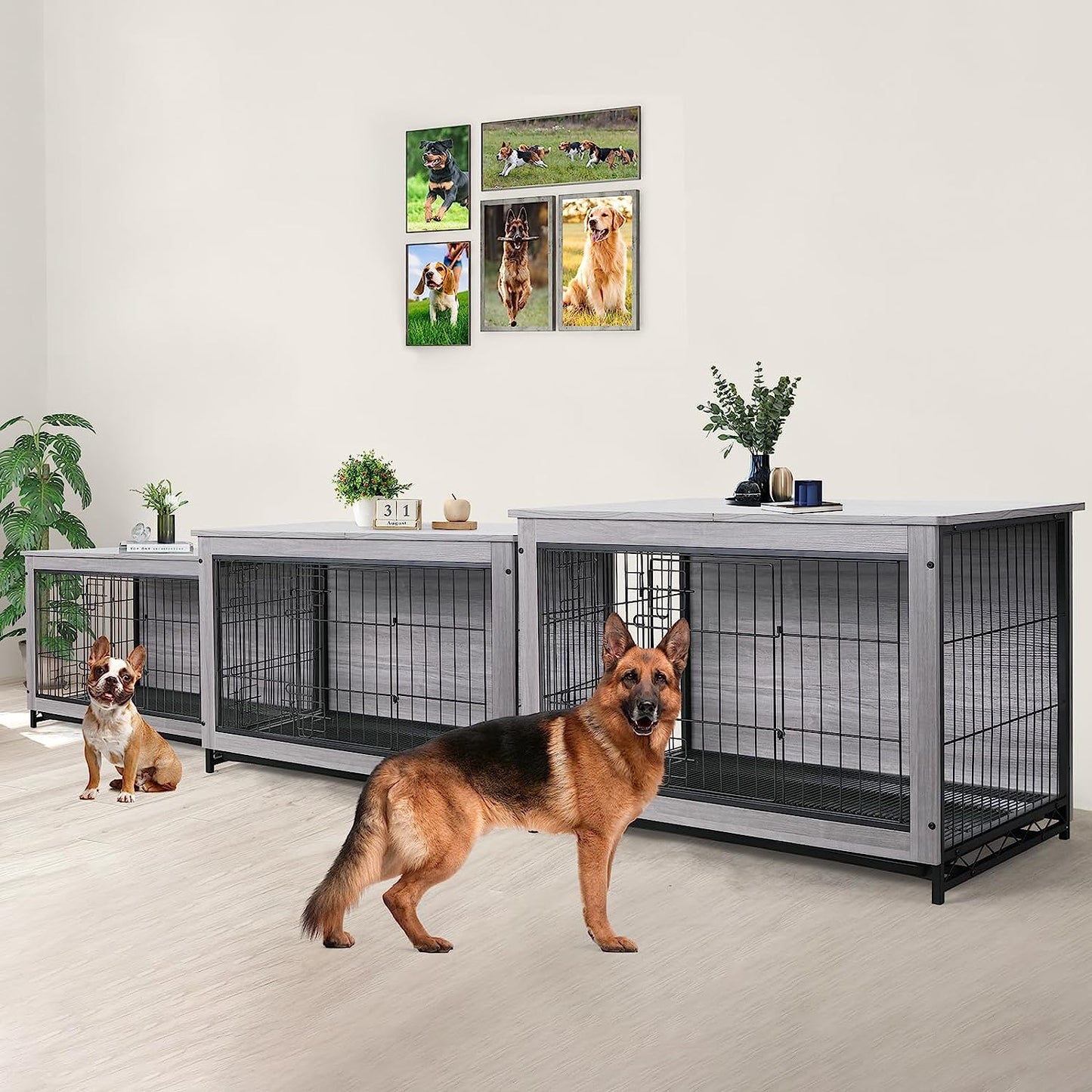 pirecart 29.1''/38.6"/44.1" Dog Crate Furniture Dog Kennel with Double Doors, Heavy-Duty Dog Cage with Pull-Out Removable Tray