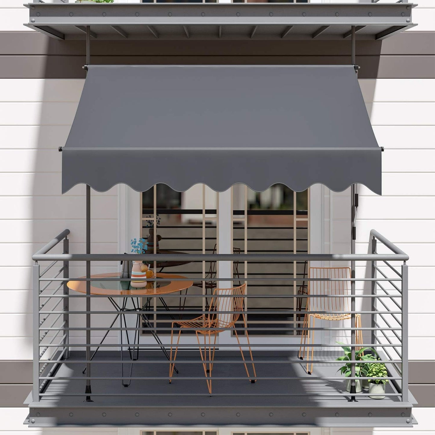 Manual Retractable Awning, Non-Screw Outdoor Retractable Patio Awning, Height Adjustable Sun Shade Awning, Made of Polyester with UV Protection – Ideal for Any Window or Door (Gray)