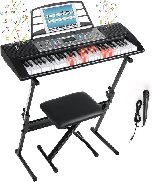 pirecart 61 Key Keyboard Piano Electric Piano Keyboard for Beginners with X-Stand and Stool