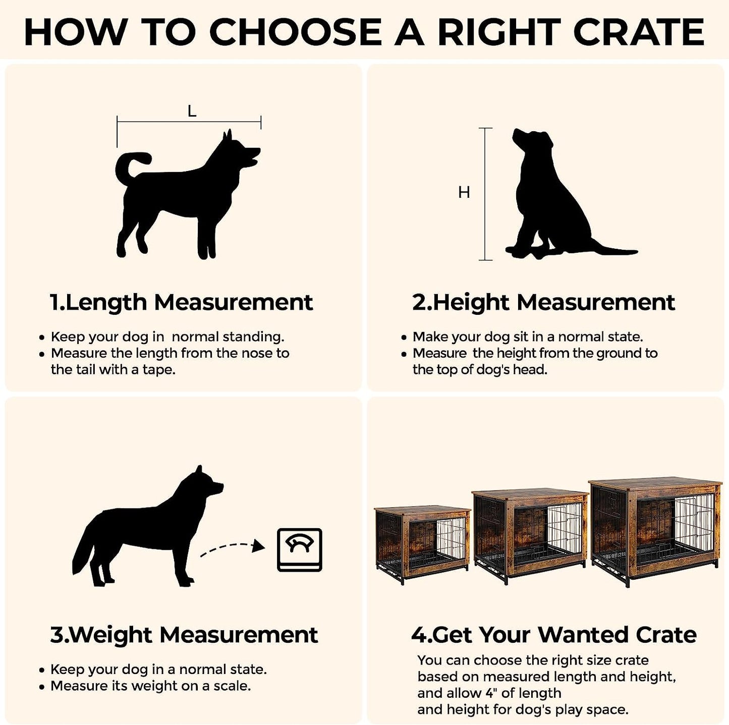 pirecart 29.1''/38.6"/44.1" Dog Crate Furniture Dog Kennel with Double Doors, Heavy-Duty Dog Cage with Pull-Out Removable Tray