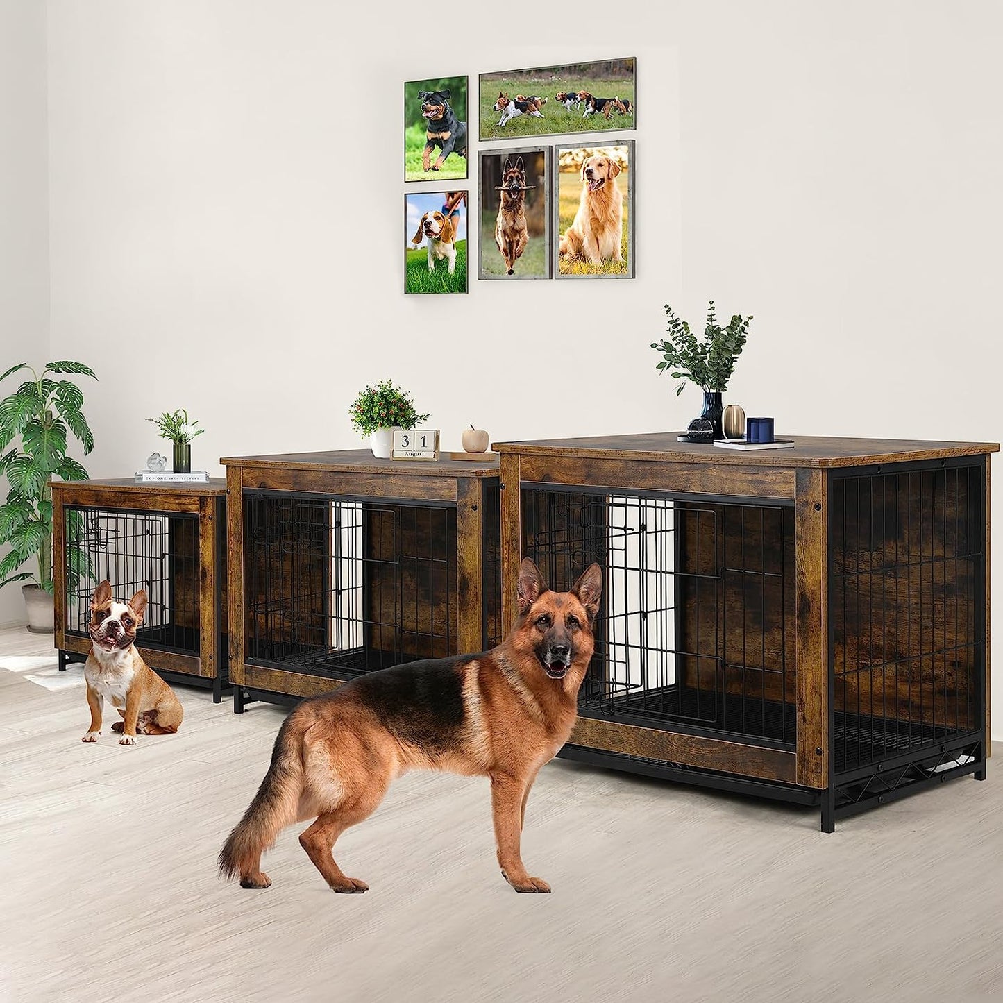 pirecart 29.1''/38.6"/44.1" Dog Crate Furniture Dog Kennel with Double Doors, Heavy-Duty Dog Cage with Pull-Out Removable Tray