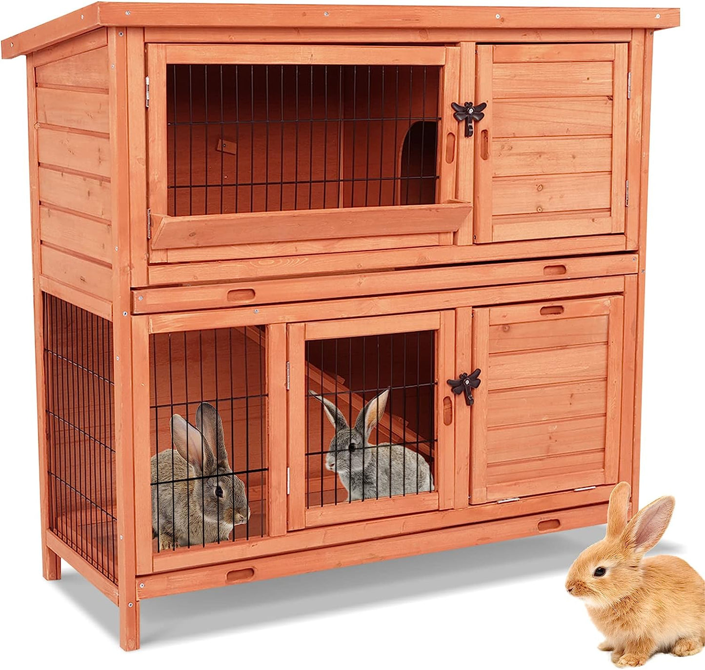 pirecart Indoor Outdoor Rabbit Hutch Bunny Cage with 2 Removable Trays and Ramp