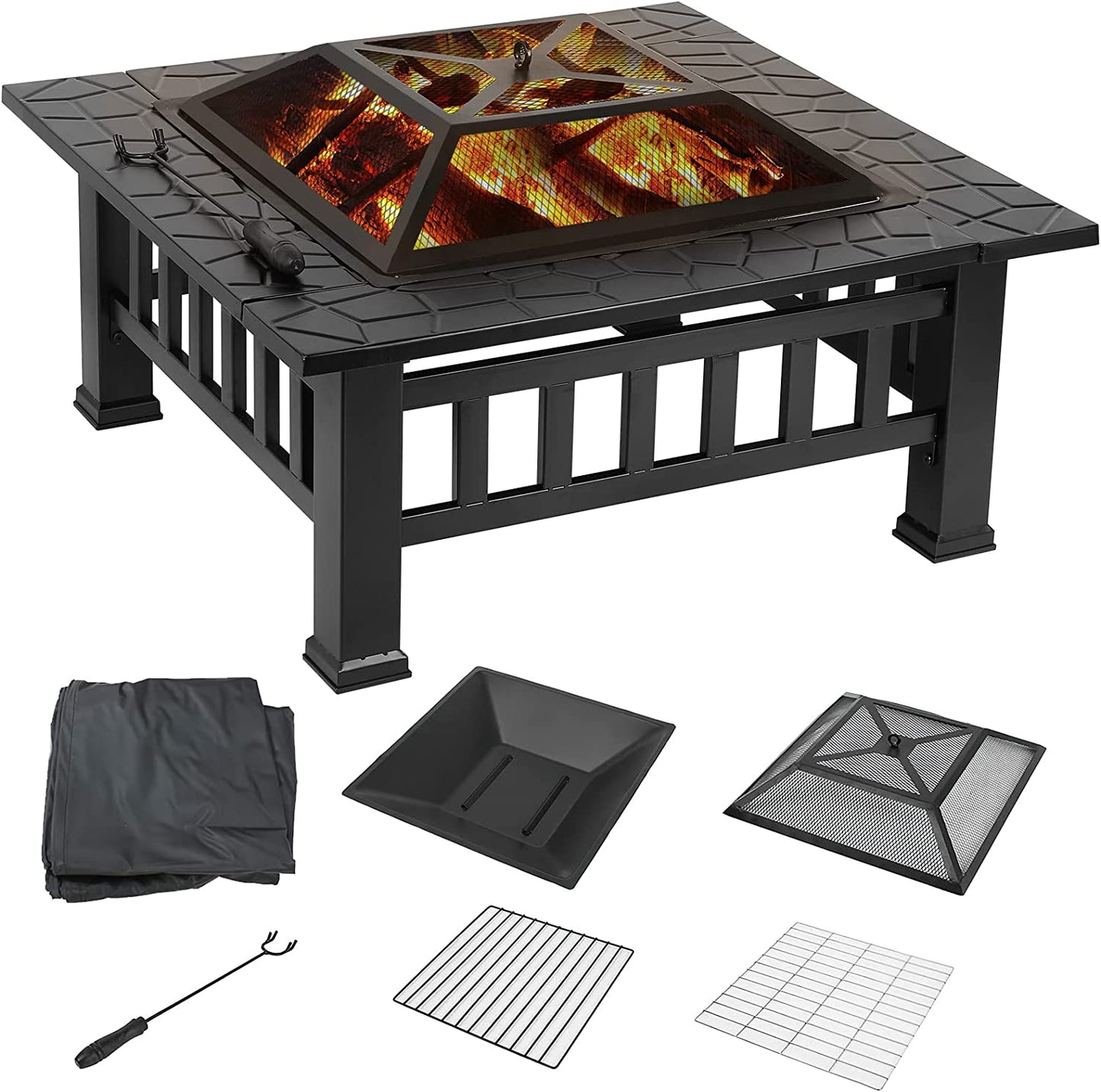 pirecart Patio Fire Pit Backyard Garden Wood Burning Stove Firepit with Poker