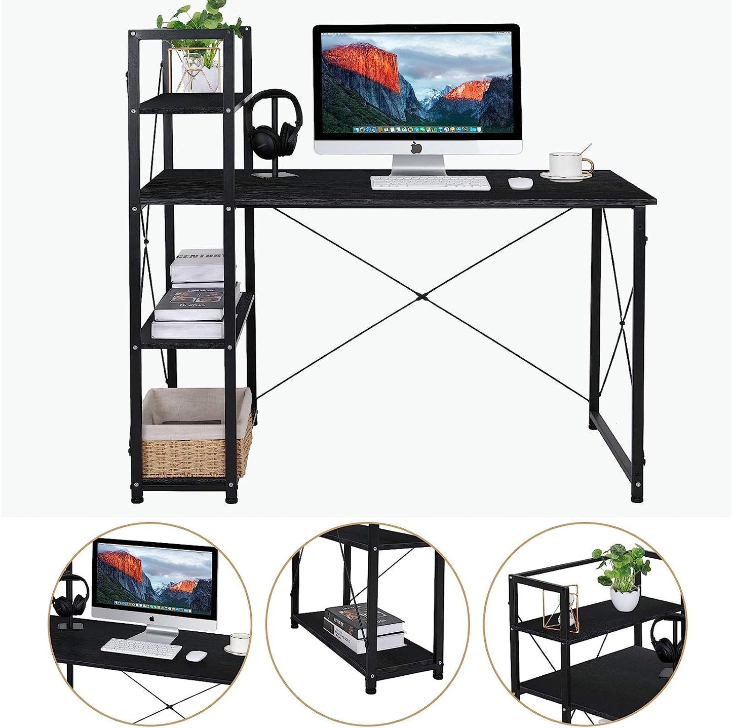 pirecart 47" Computer Desk Writing Laptop Table with Storage Shelves for Home Office