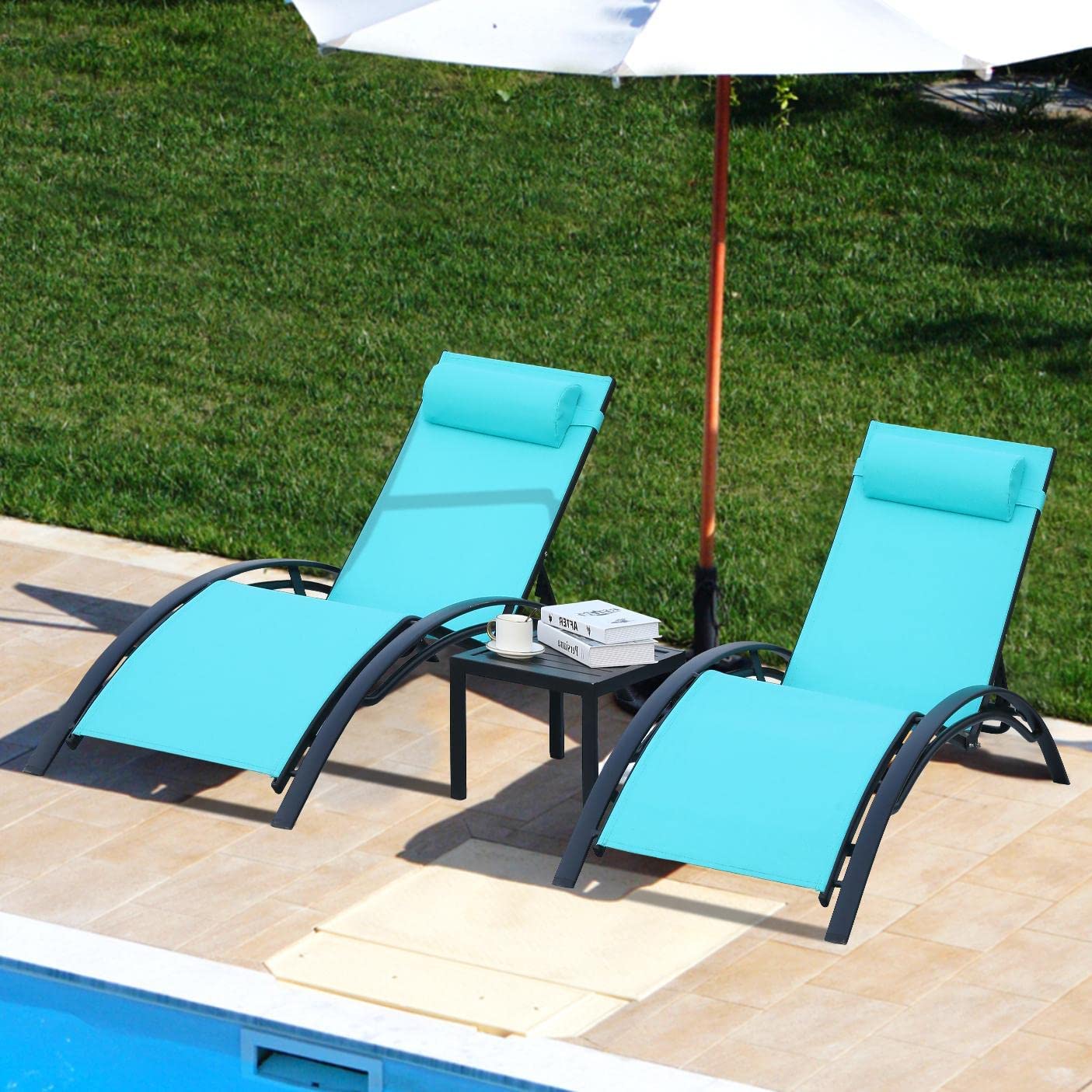 pirecart Patio Chaise Lounge Set Adjustable Poolside Recliner Chairs with Side Table