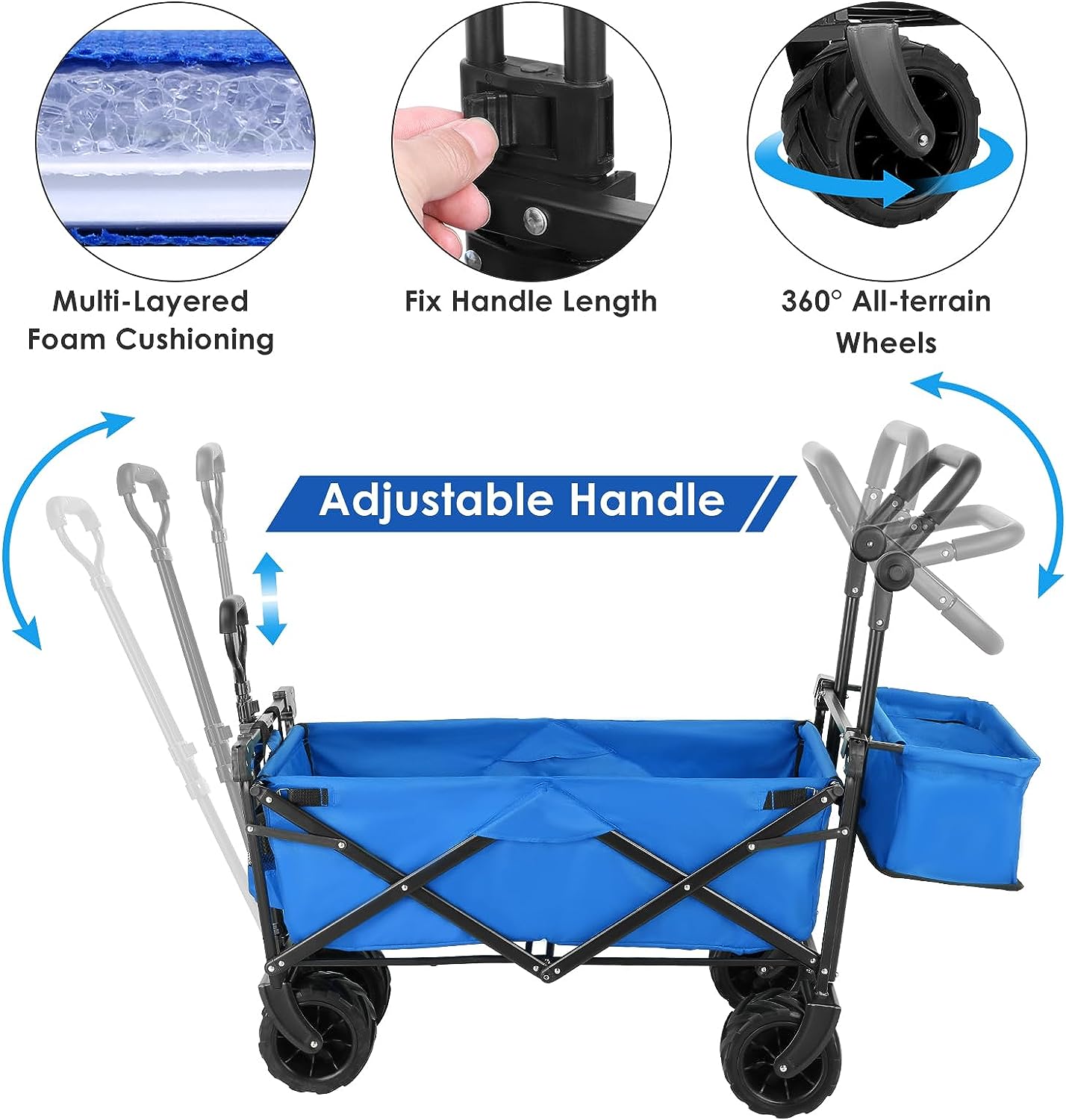 pirecart Collapsible Beach Wagon Cart with Removable Canopy, 250lbs