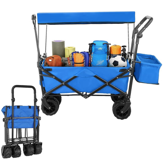 pirecart Collapsible Beach Wagon Cart with Removable Canopy, 250lbs