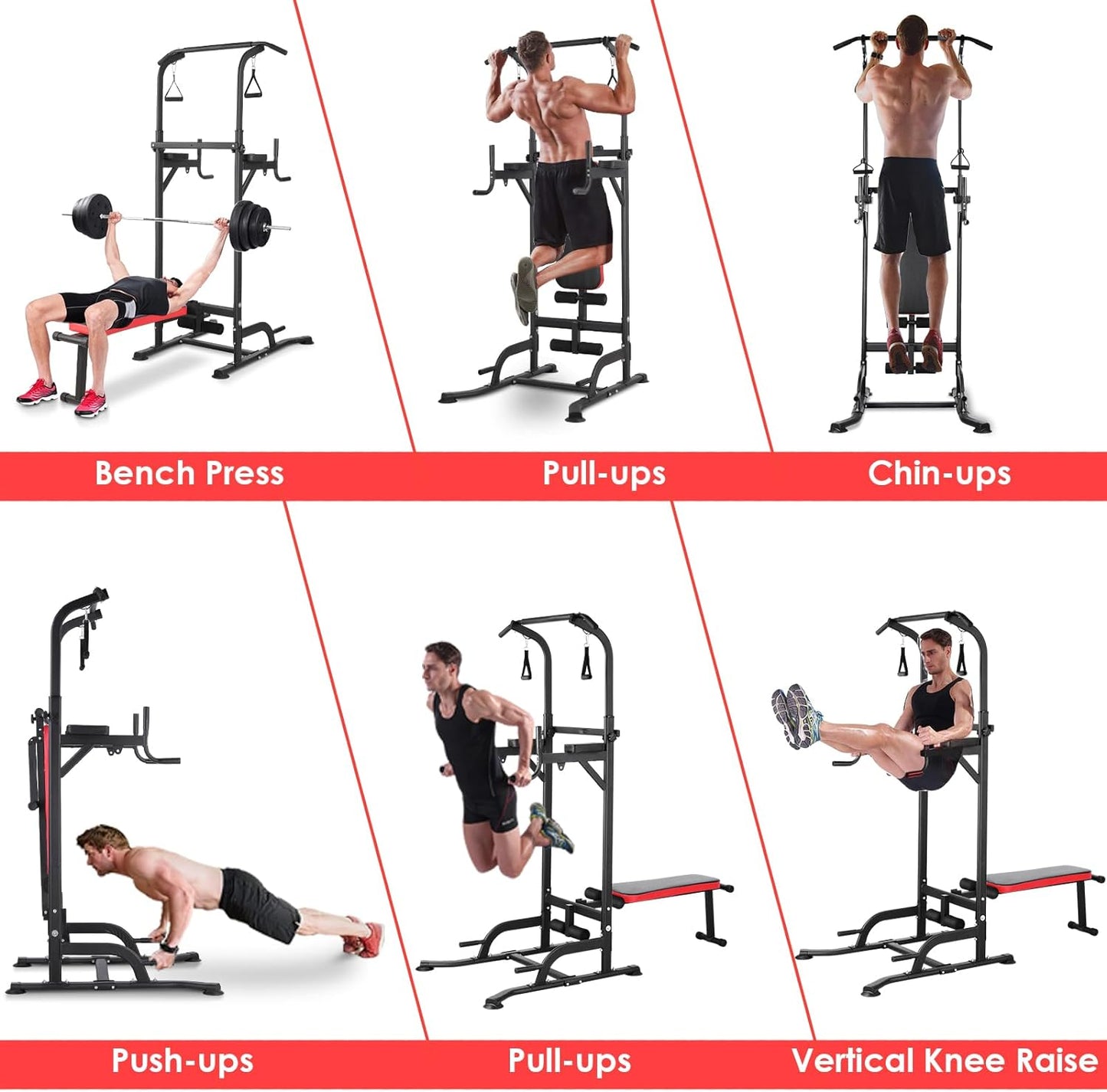 pirecart Power Tower with Bench, Pull Up Bar Stand Dip Station for Home Gym