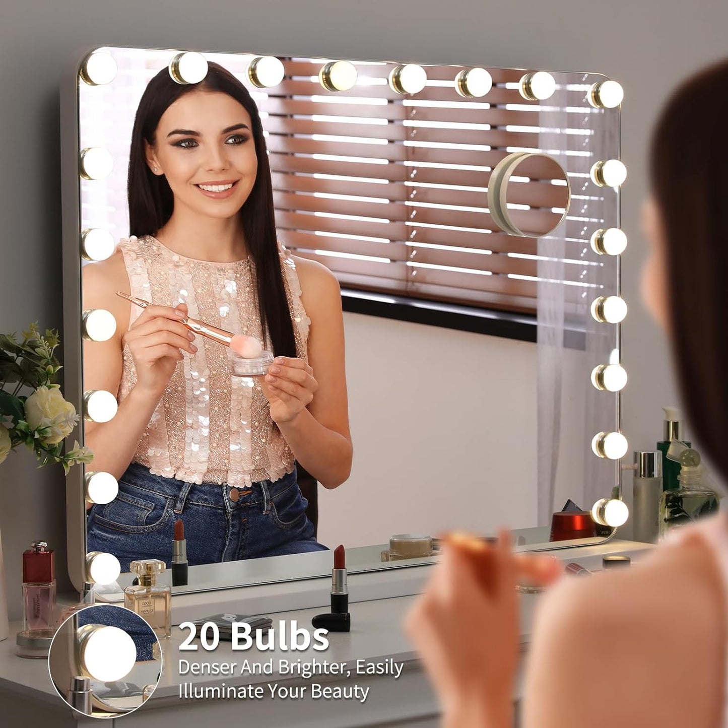 pirecart 24.4" x 32.6" Hollywood Vanity Mirror with 20 Dimmable Bulbs, 10X Magnification and USB Charging Port