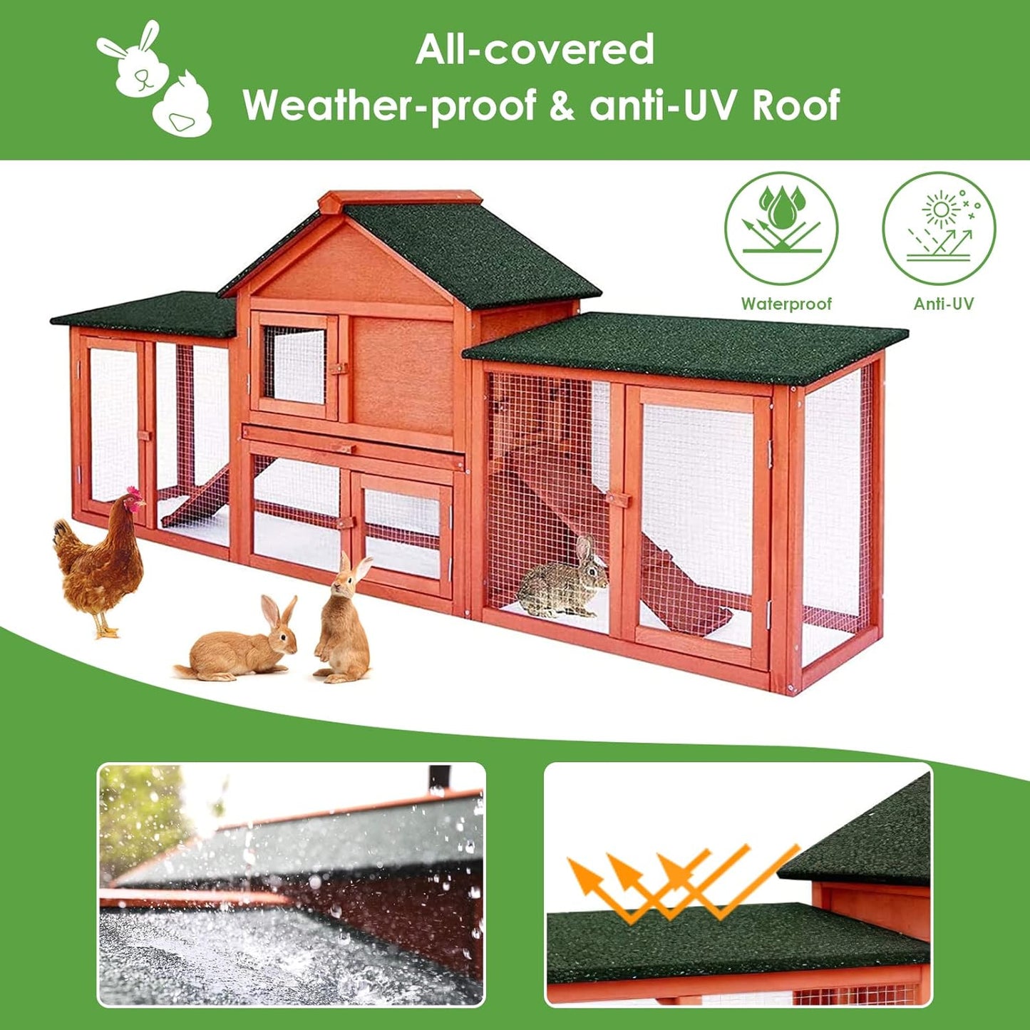 pirecart 83in Outdoor Rabbit Hutch Extra-Large Wooden Rabbit Cages Indoor Bunny Poultry