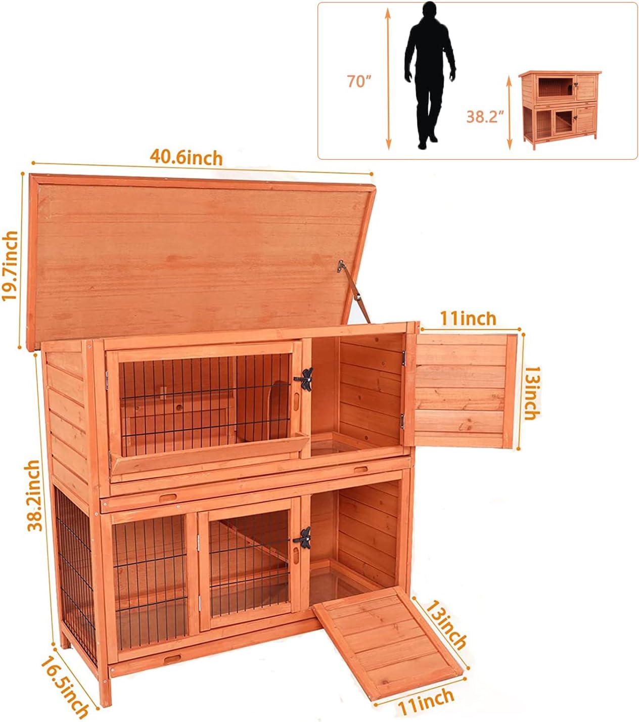 pirecart Indoor Outdoor Rabbit Hutch Bunny Cage with 2 Removable Trays and Ramp