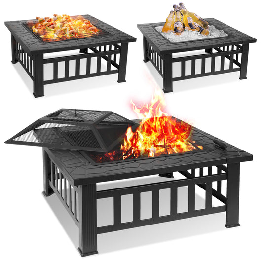 pirecart Patio Fire Pit Backyard Garden Wood Burning Stove Firepit with Poker