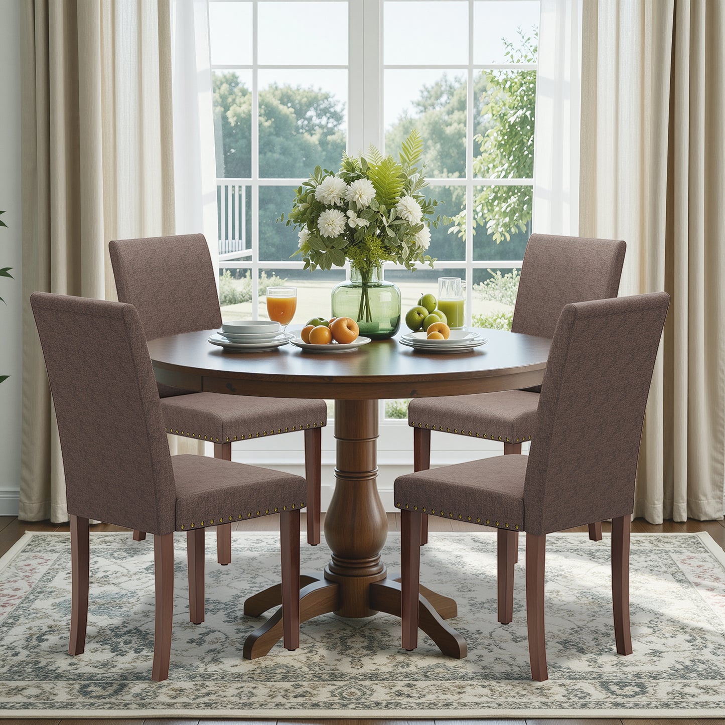 Pirecart 4 PCS Upholstered Dining Chairs Set, Tufted Parsons Design Kitchen Chairs with Nail Head Trim, Solid Wood Legs and Padded Seat, for Kitchen, Dining Room, Living Room