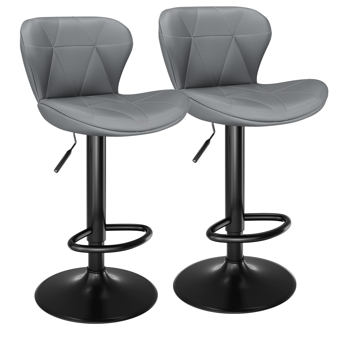 Pirecart Set of 2 Bar Stools, Bar Stools for Dining, Entertainment Center, PU Leather, Hight Adjustable Bar Chairs, Swivel Bar Stools with Back and Footrest