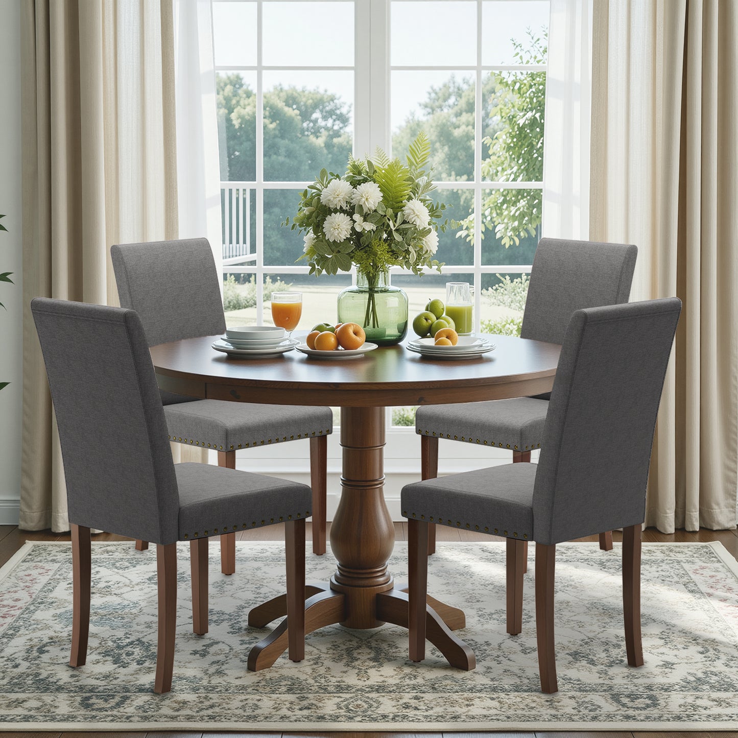 Pirecart Dining Chairs Set of 2, Kitchen Chairs with Nail Head Trim, Solid Wood Legs and Padded Seat, Tufted Parsons Design, Upholstered Fabric Chairs