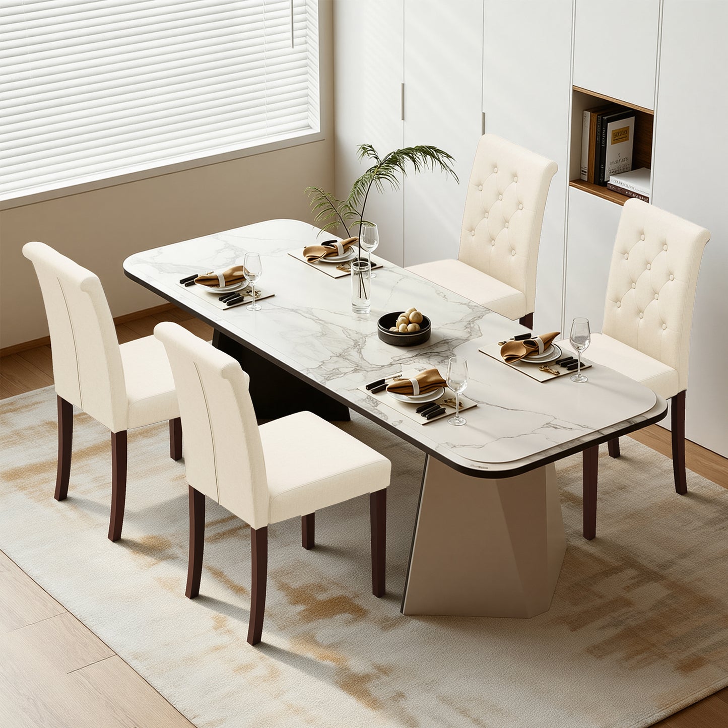 Pirecart Dining Chairs, Kitchen Chairs Set of 4, Button-Tufted Parsons Design Upholstered Fabric Chairs with Solid Wood Legs, for Dining Room & Kitchen