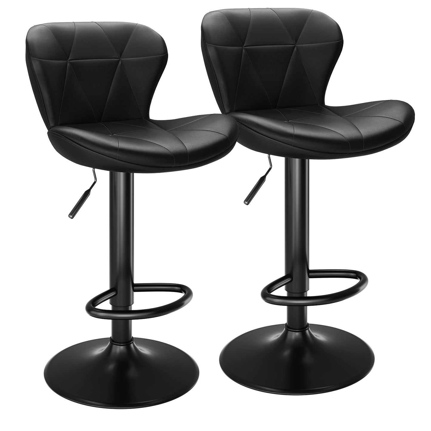 Pirecart Set of 2 Bar Stools, Bar Stools for Dining, Entertainment Center, PU Leather, Hight Adjustable Bar Chairs, Swivel Bar Stools with Back and Footrest