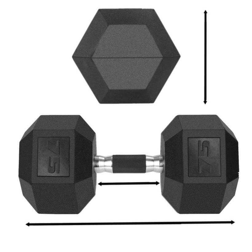 PIRECAT Rubber Grip Dumbbells Rubber Coated Cast Iron, with Anti-Slip Hex Black Dumbbell, Free Weights Dumbbell, 60lb/ 65lb/ 70lb/ 75lb dumbbell Single